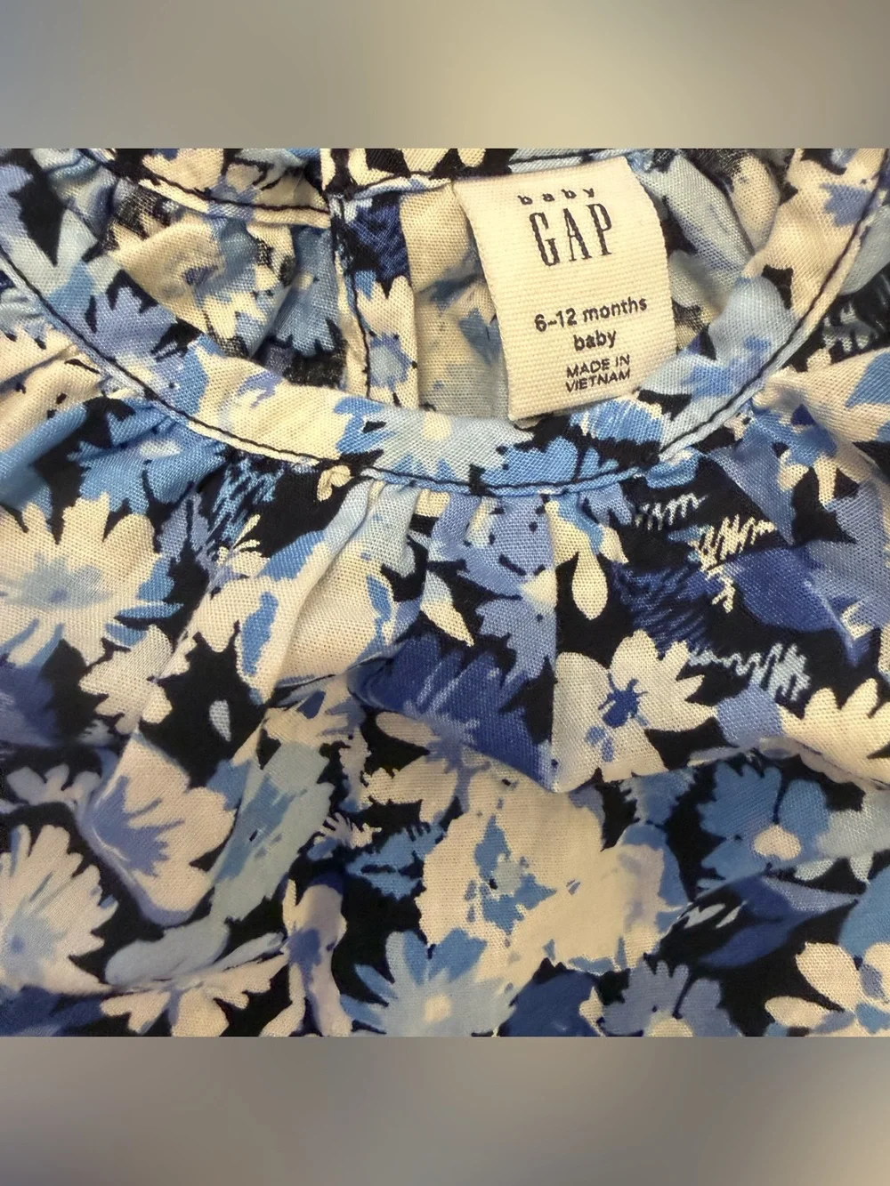 NWOT Baby Gap Baby Girl Blue Floral Short-Sleeved Dress 100% Cotton Sz. 6-12 Mo.